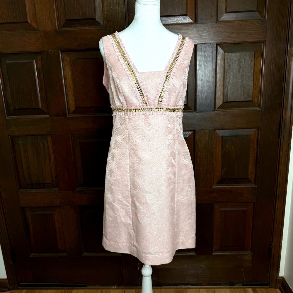 Lilly Pulitzer Karter Shift Dress Size 8 Paradise Tint Pink Glisten Fan Jacquard